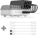 Cazy 120W Smart Charging Docking Station met 10 poorten - USB / USB-C + 3x USB-C naar USB-C Kabel - 20cm + 2x USB-A naar USB-C Kabel - 20cm - Wit