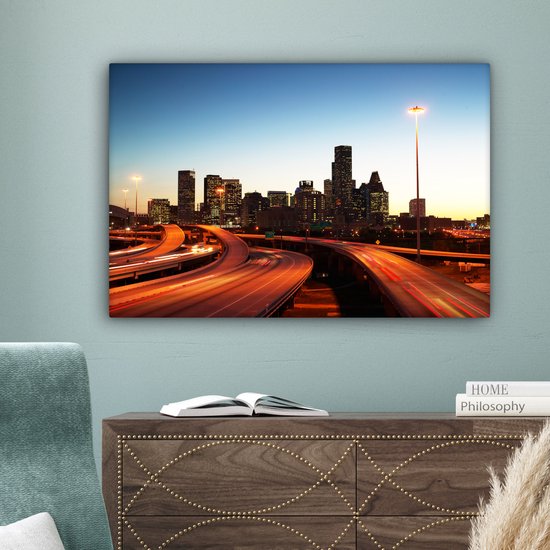 Tableau sur toile Soirée - Houston - Highway - 90x60 cm - Décoration murale