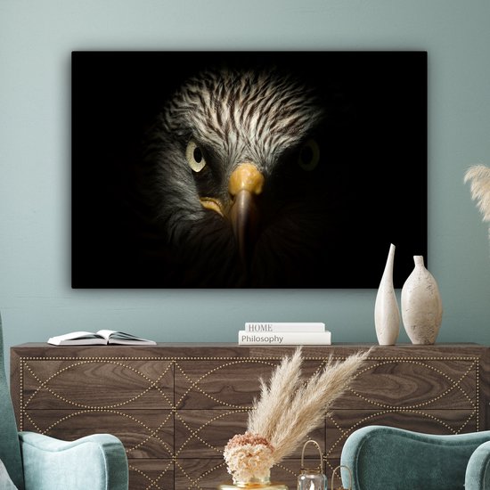 Peinture sur toile 140x90 cm - Décoration murale Vogel - Aigle - Rapaces - Oeil - Bec - Lumière - Décoration murale murale salon - Décoration chambre - Accessoires de chambre - Peintures