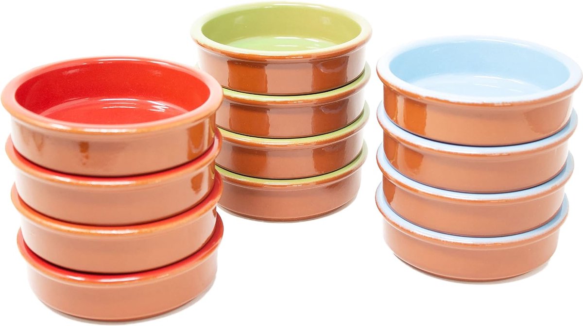 12-delige set tapas-kommen kleurrijke ovenschaal 175 ml Cazuela schaal dessertschalen mediterraan Ø 11 5 cm Traditionele klei uit Spanje