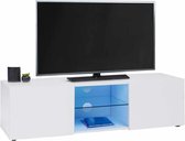 TV-meubel ELI wit glazen rek met LED