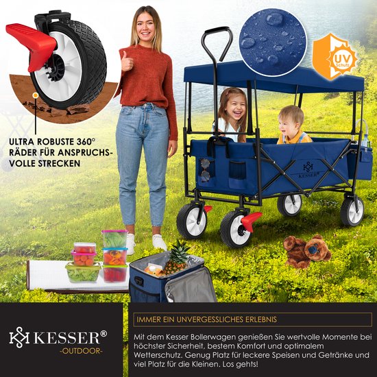 KESSER® Bolderkar opvouwbaar Bolderwagen tot 100 kg draagvermogen - Strandkar met massieve banden Transportkar - Marineblauw van KESSER — afbeelding 2