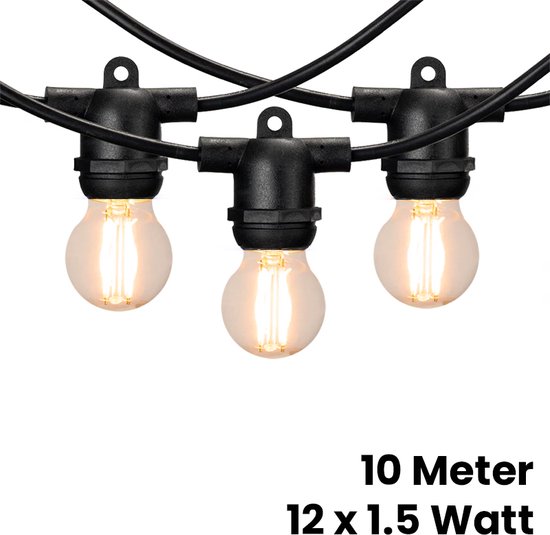 Lybardo lichtsnoer buiten - Lichtslinger - 10 meter inclusief 12 warm witte lampjes 1.5 watt | IP54 waterdicht
