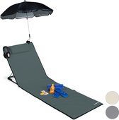 tapis de plage relaxdays - grand - chaise longue - appui-tête - dossier - pliable - portable anthracite