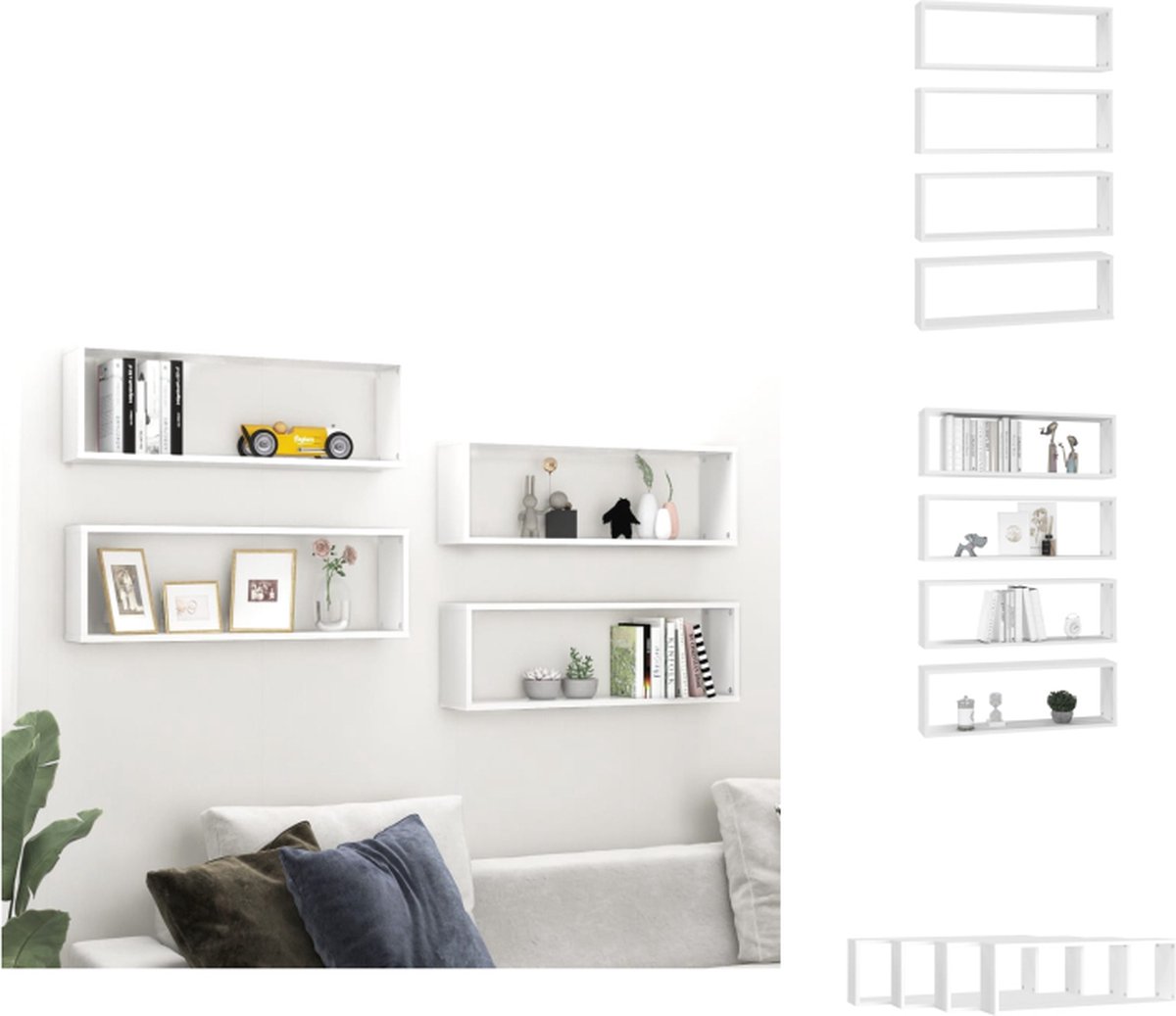 VidaXL Wandschap wit spaanplaat 80 x 15 x 26.5 cm inclusief 4x schap Wandsteun