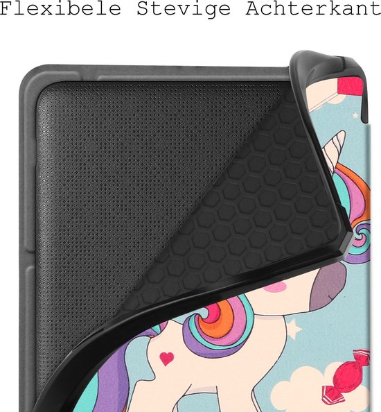 Hoes Geschikt voor Kobo Libra 2 Hoesje Bookcase Cover Hoes Trifold Met Screenprotector - Hoesje Geschikt voor Kobo Libra 2 Hoes Cover Case - Eenhoorn van i12Cover — afbeelding 3