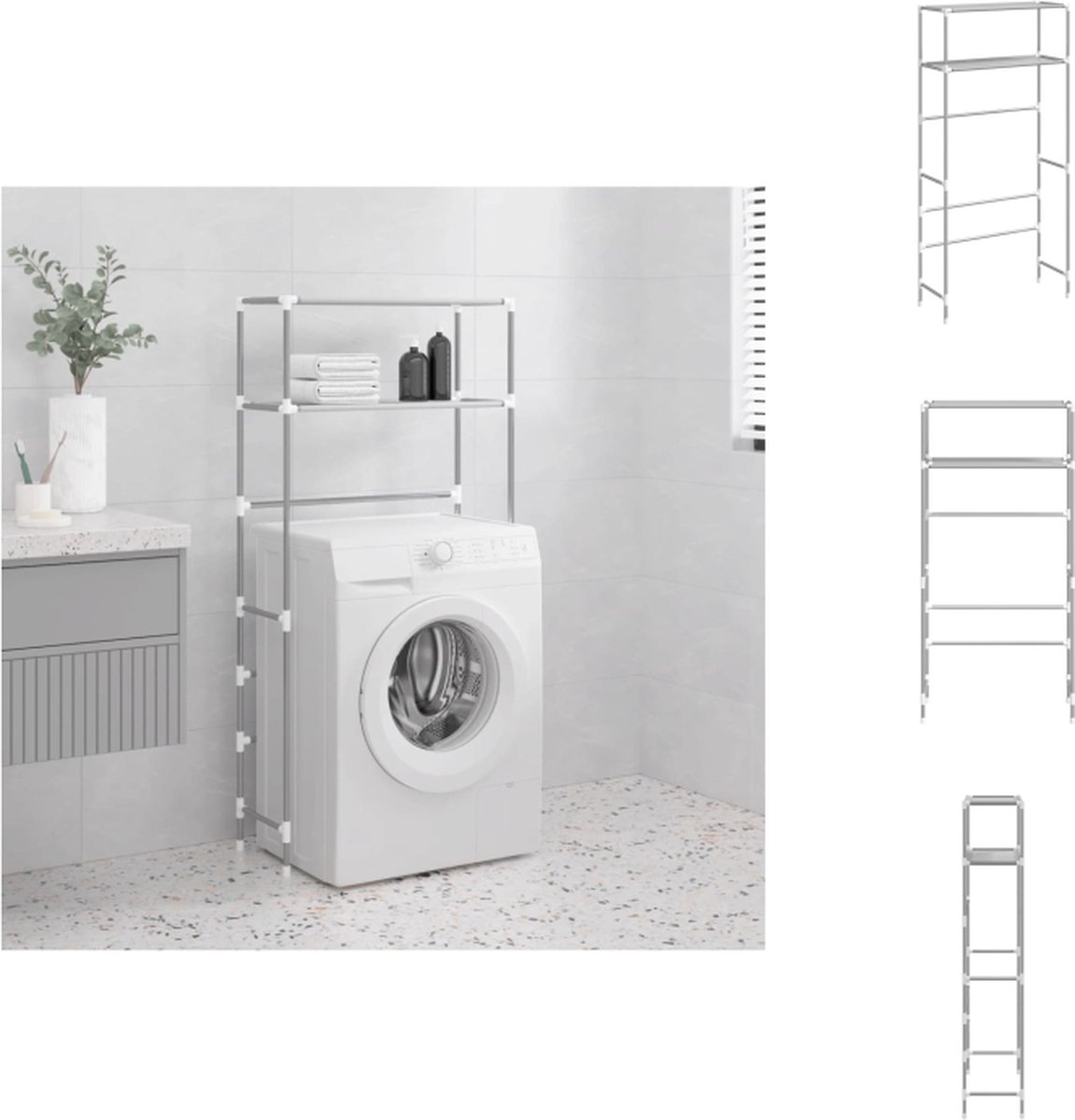 vidaXL Opbergrek voor boven wasmachine - Grijs - 69x28x143 cm - Sterke structuur - Handdoekhouder
