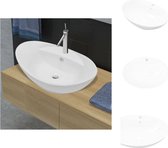 vidaXL Ovale wastafel - keramiek - 585 x 390 x 210 mm - hoogglans - wit - Wastafel