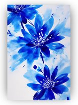 Blauwe bloemen schilderij - Schilderij bloemen - Schilderij op canvas - Muurdecoratie bloemen - Abstracte bloemen - Schilderij waterverf - 50 x 70 cm 18mm