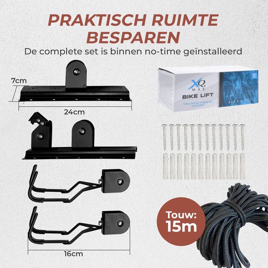 XQMax Fietslift - Max 45kg Draagkracht - Fietslift Ophangsysteem - Fiets Ophangsysteem - Alle soorten fietsen