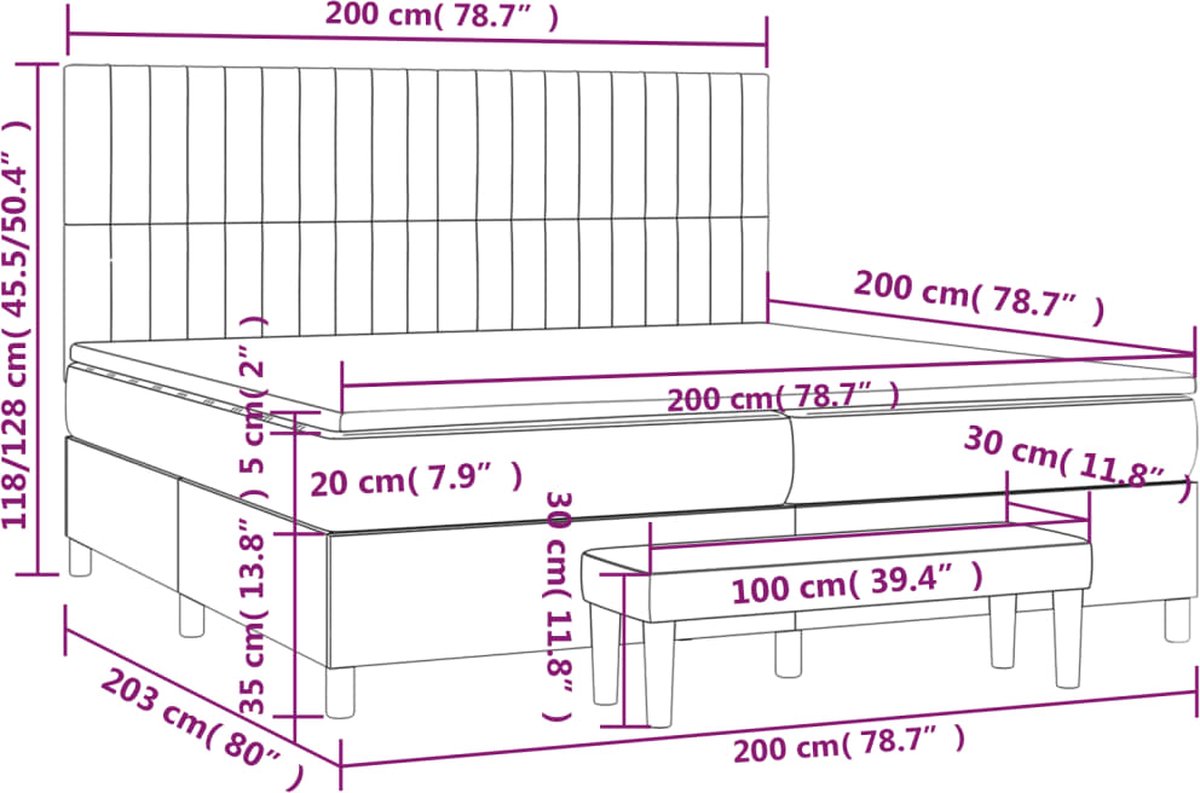 vidaXL - Boxspring - met - matras - stof - taupe - 200x200 - cm