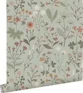 ESTAhome papier peint fleurs des champs vert menthe grisé - 139598 - 0 x 10,05 m