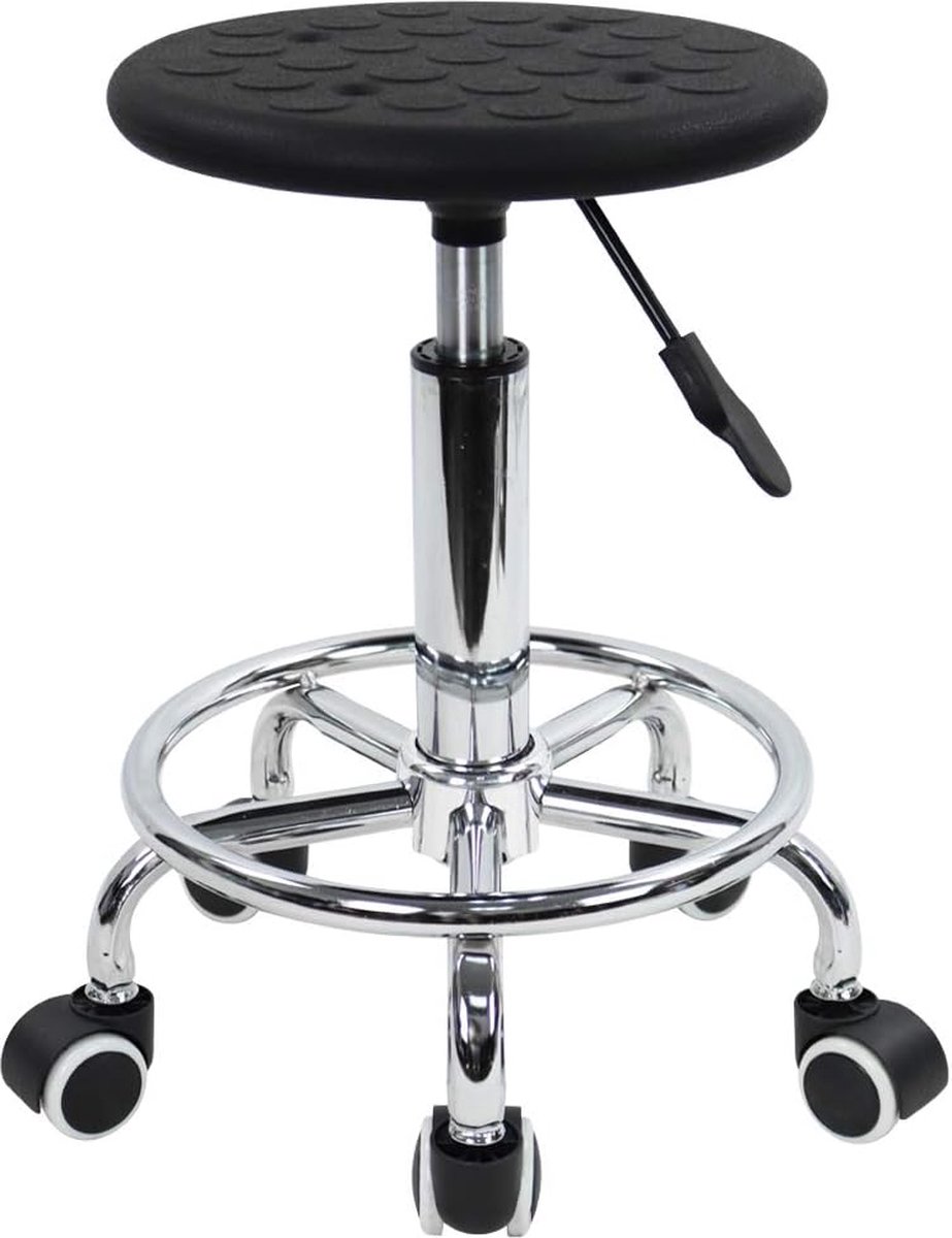 Tabouret roulant rond en cuir pu chaise rotative avec repose-pieds
