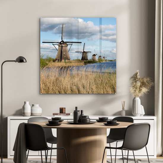 MuchoWow® Peinture sur verre 90x90 cm - Peinture sur verre acrylique - Moulin - Paysage - Nederland - Photo sur verre - Peintures