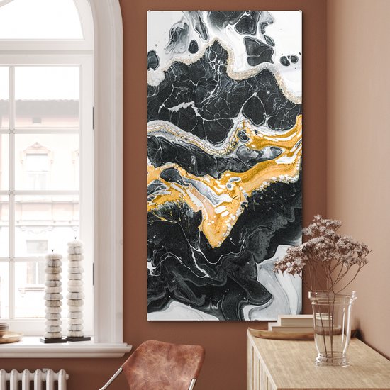 MuchoWow® Peinture sur Verre - Marbre - Zwart - Or - 80x160 cm - Peintures sur Verre Acrylique - Photo sur Glas