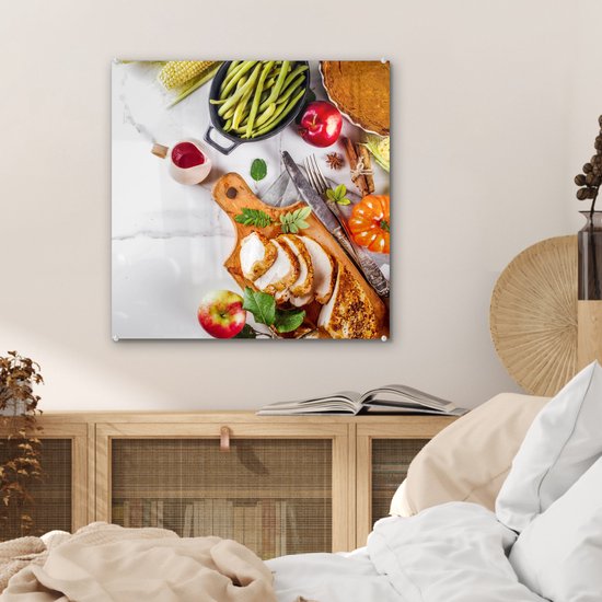 MuchoWow® Peinture sur verre 50x50 cm - Peinture sur verre acrylique - Légumes - Viande - Cuisine - Herbes - Photo sur verre - Peintures
