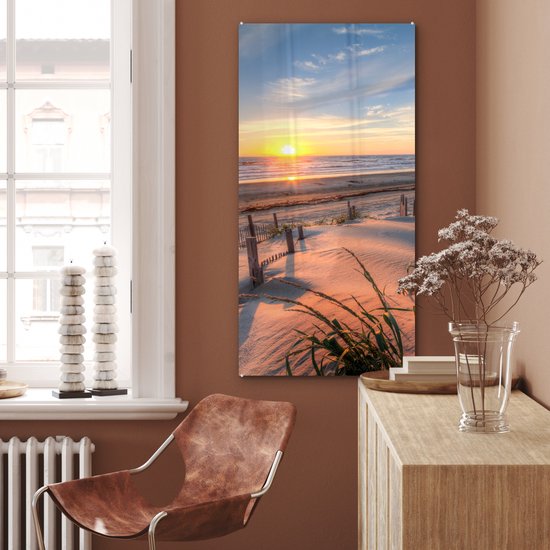 MuchoWow® Peinture sur Verre - Plage - Mer - Dune - Coucher de Soleil - Paysage - 60x120 cm - Peintures sur Verre Acrylique - Photo sur Glas