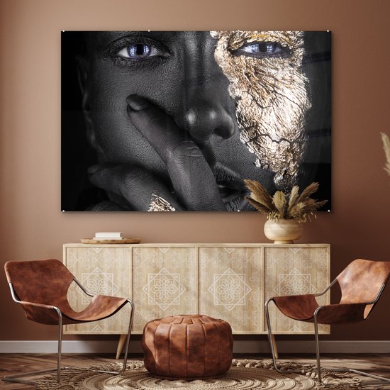 MuchoWow® Peinture sur Verre - Femme - Or - Zwart - Maquillage - Luxe - Maquillage cm - Peintures sur Verre Peintures - Photo sur Glas