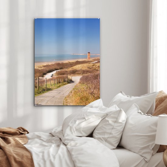MuchoWow® Peinture sur verre 60x80 cm - Tableau acrylique - Plage - Mer - Phare - Nederland - Photo sur verre - Décoration murale salon - Décoration murale chambre - Tableaux