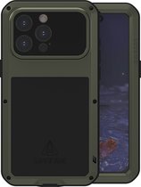 iPhone 15 Pro Max Hoes - Love Mei - Metalen Extreme Protection Case - Groen - GSM Hoes - Telefoonhoes Geschikt Voor iPhone 15 Pro Max