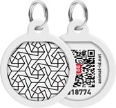 WAUDOG Geometry QR Pet Tag / Dog Tag - Acier inoxydable - 25 mm - Wit avec lignes noires - Application gratuite