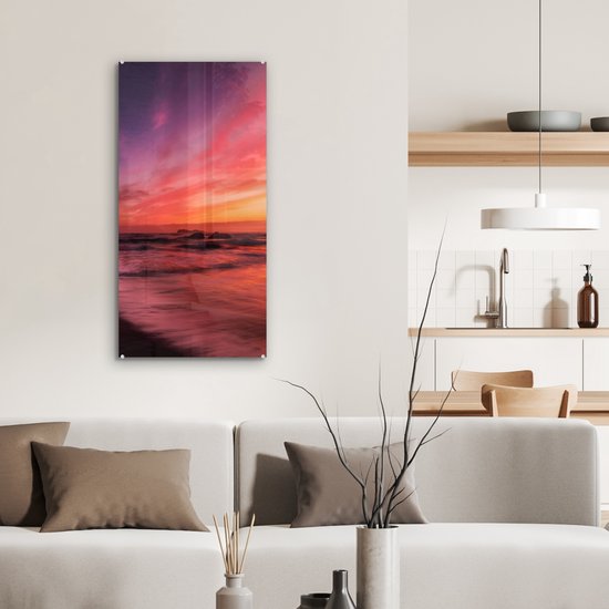 MuchoWow® Peinture sur verre 40x80 cm - Peinture sur verre acrylique - Plage - Mer - Nature - Soirée - Photo sur verre - Peintures