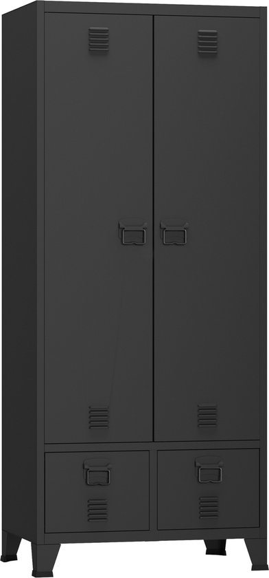Armoire métallique Hankasalmi avec 2 tiroirs 180x90x40 cm noir