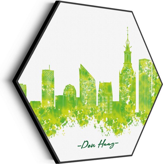 Akoestisch Schilderij Skyline Amsterdam Watercolor Paint Hexagon Basic M (60 X 52 CM) - Akoestisch paneel - Akoestische Panelen - Akoestische wanddecoratie - Akoestisch wandpaneel