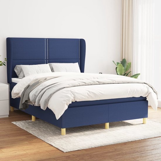 The Living Store Boxspringbed - Blauw - 193 x 147 x 118/128 cm - Pocketvering matras - Middelharde ondersteuning - Huidvriendelijk topmatras