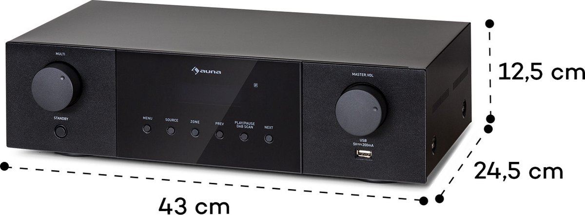 Auna AMP-4000 DAB hifi-stereoversterker, DAB+-radio, stereoversterker, USB-afstandsbediening, versterker met LED-display, hifi-versterker, zwart thumbnail 5