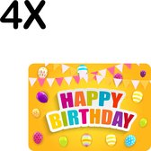 BWK Stevige Placemat - Happy Birthday - Vlaggen - Balonnen - Set van 4 Placemats - 35x25 cm - 1 mm dik Polystyreen - Afneembaar