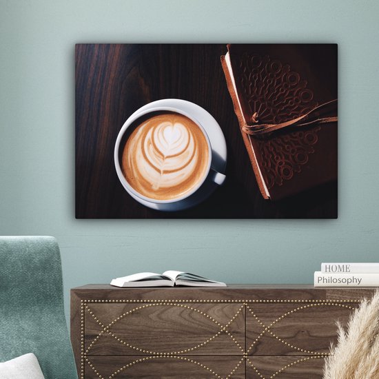 Canvas Schilderij Koffie - Kaneel - Latte - 60x40 cm - Wanddecoratie