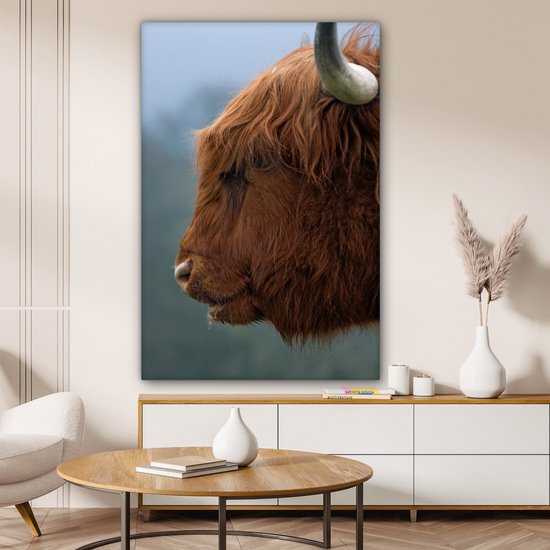 Gros plan sur toile écossais highlander 2cm 80x120 cm - Tirage photo sur toile (Décoration murale salon / chambre) / Animaux sauvages Peintures sur toile