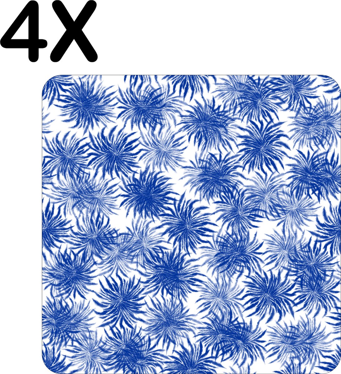 BWK Stevige Placemat - Blauw met Wit Bloemen Patroon - Set van 4 Placemats - 40x40 cm - 1 mm dik Polystyreen - Afneembaar