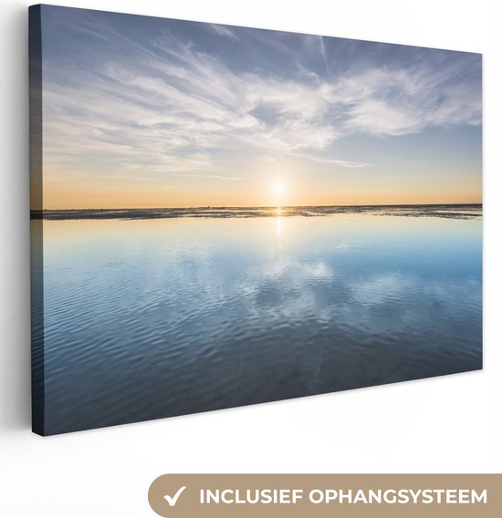 Canvas schilderij 150x100 cm - Wanddecoratie Zee - Wolken - Zon - Muurdecoratie woonkamer - Slaapkamer decoratie - Kamer accessoires - Schilderijen op canvas