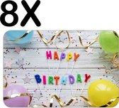 BWK Stevige Placemat - Happy Birthday met Slingers en Balonnen - Set van 8 Placemats - 45x30 cm - 1 mm dik Polystyreen - Afneembaar
