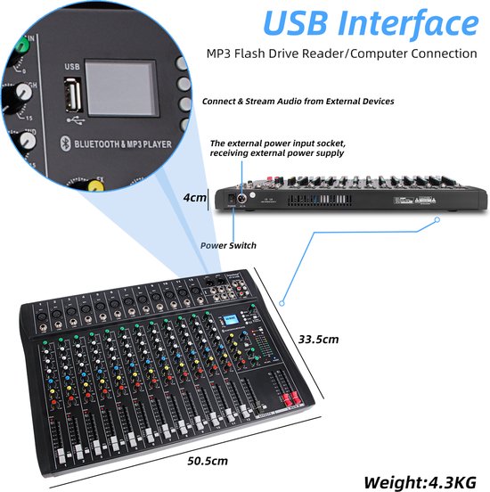 Console de mixage de carte son à 4 canaux, Interface Audio USB pour  enregistrement sur PC