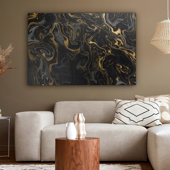 Canvas Schilderij Marmer - Textuur - Grijs - Goud - Marmerlook - Luxe - 120x80 cm - Wanddecoratie