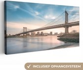 Canvas Schilderij New York - Rivier - Bridge - 40x20 cm - Wanddecoratie