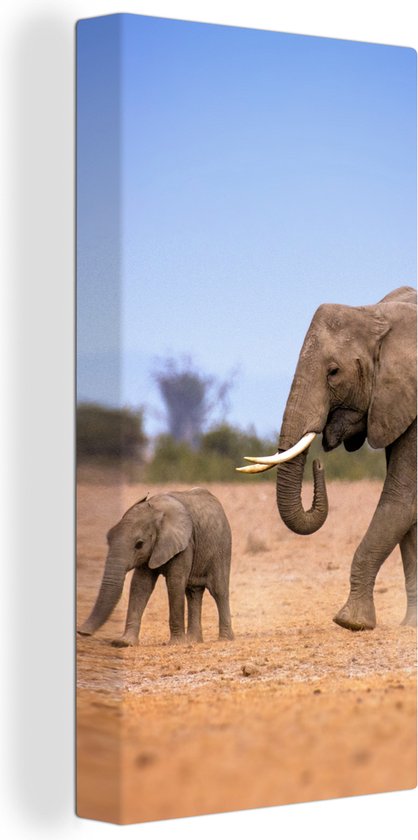 OneMillionCanvasses - Canvas - Olifanten - Kenia - Olifant - Familie - Savanne - Landschap - Kamer decoratie - Wanddecoratie - 20x40 cm
