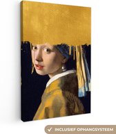 Oude Meesters Canvas - 20x30 - Canvas Schilderij - Meisje met de parel - Goud - Johannes Vermeer