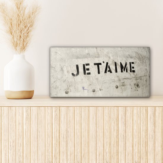 Canvas Schilderij Quotes - Je t'aime - Ik hou van jou - Frans - Liefde - 40x20 cm - Wanddecoratie