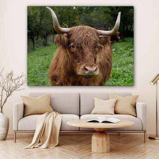 Tableau sur toile Highlander écossais - Animaux - Herbe - 160x120 cm - Décoration murale XXL