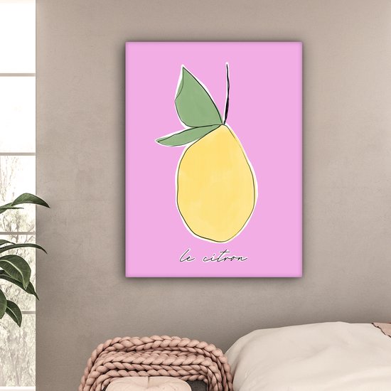Canvas Schilderij Citroen - Fruit - Pastel - 90x120 cm - Wanddecoratie