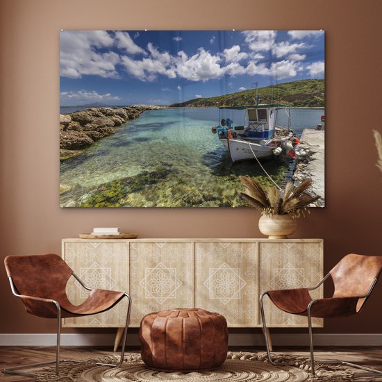 Peinture sur verre - Bateau de pêche traditionnel grec dans le golfe de Limnionas près de Kos - 180x120 cm - Peintures sur verre acrylique - Photo sur Glas