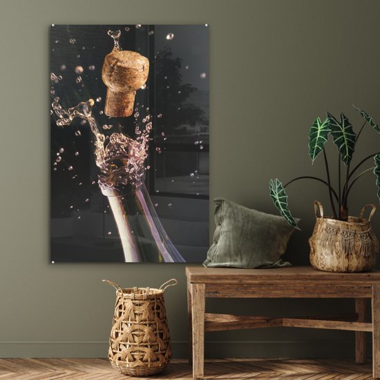 Peinture sur verre - Un bouchon qui sort d'une bouteille de champagne - 60x90 cm - Peintures sur Verre Peintures - Photo sur Glas