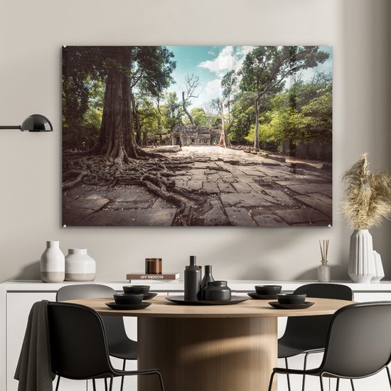 MuchoWow® Peinture sur verre 90x60 cm - Peinture acrylique sur verre - Temple d'Angkor Wat, Cambodge - Photo sur verre - Peintures