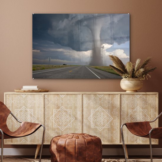 MuchoWow® Peinture sur verre 120x80 cm - Peinture sur verre acrylique - Tornade de Baca dans un champ - Photo sur verre - Peintures