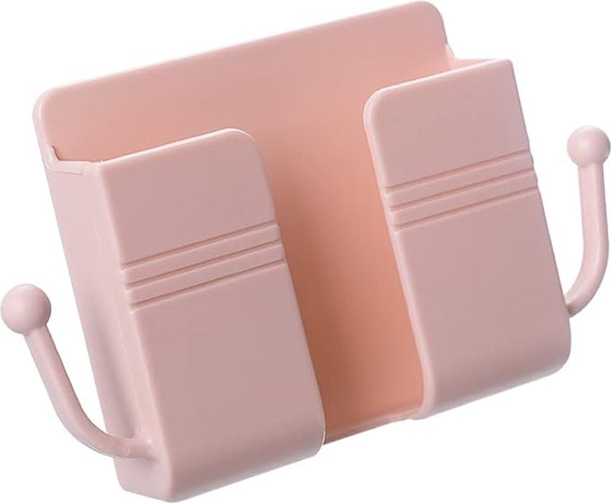 Narimano® Houder Voor Afstandsbediening Wandmontage Multifunctionele Telefoonhouder Telefoonstekker Nachtkastje Houder Ponsvrij Met Datakabel Ontvangstpositie(Roze)