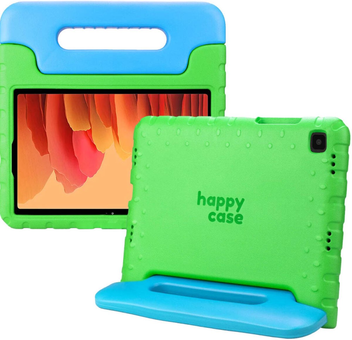 HappyCase Kinder Tablethoes Geschikt voor Samsung Galaxy Tab A7 2020/2022 | Kindvriendelijke Hoes | Beschemhoes | Kinderhoes | met Handvat en Standaard | Blauw/Groen